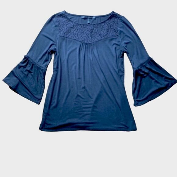 White House Black Market Black Lace Bell Sleeve Top — Size XS - Picture 5 of 6